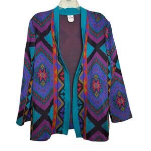 VTG Indie Sleaze Retro Aztec Tribal Graff California Knit Open Front Cardigan 14